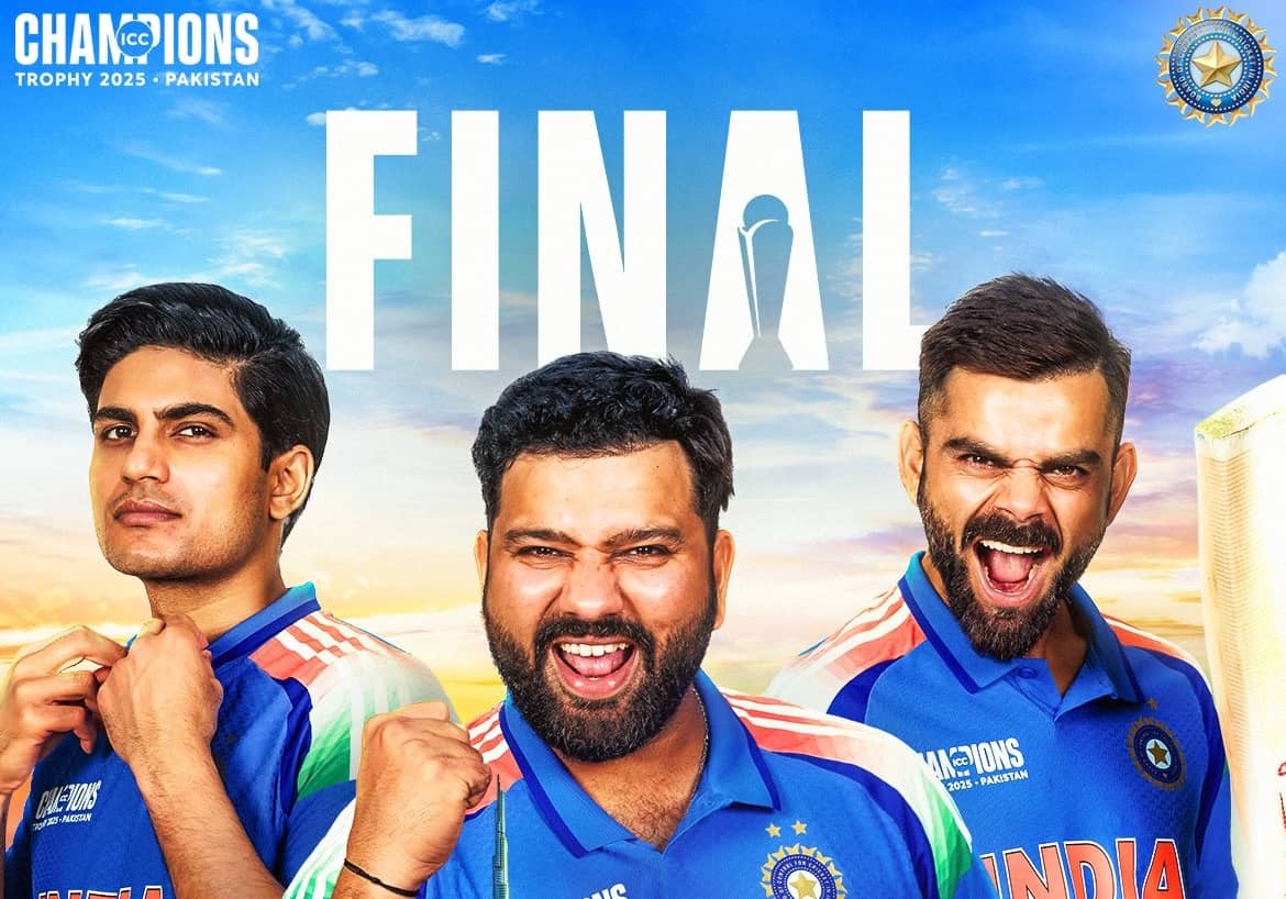 Stay updated with live scores and commentary of the ICC Champions Trophy 2025 final between India and New Zealand, happening today at the Dubai International Cricket Stadium.